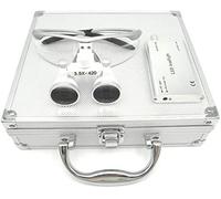 Hot Dental 3.5 x 420mm Working Distance Surgical Binocular Loupes Optical Glass with LED Head Light Lamp and Aluminum Box (Silver)