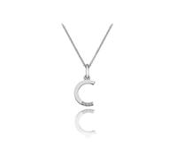 Hot Diamonds 925 Sterling Silver Letter Pendant Necklace | Personalised Initial Letter Necklace for Women | Silver Micro Pendant with 3 Real Diamonds (Letter C)