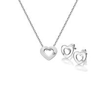 Hot Diamonds Diamond Amulets Heart Pendant And Earrings Silver Set | Sterling Silver Chain and Hand 3 Set Diamonds