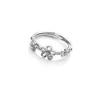 Hot Diamonds Forget Me Not Silver Ring For Women | 925 Sterling Silver & Rose Gold Floral Design with a Real Diamond | Luxury Jewellery Gift Box Included