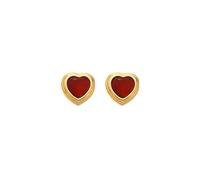 Hot Diamonds Gold Plated 925 Sterling Silver Red Agate Stud Earrings | Genuine Agate Heart-Shaped Studs hand Set With A Real Diamond | Luxury Gift Wrap Included