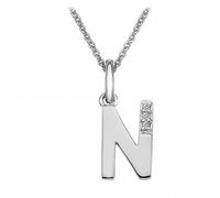 Hot Diamonds Round Diamond and Micro Letter N 925 Sterling Silver Pendant with 46 cm Curb Chain