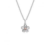 Hot Diamonds Forget Me Not Silver and Diamond Pendant Necklace | 925 Sterling Silver & Rose Gold Floral Necklace with Hand Set Real Diamond | Luxury Gift Wrap Included