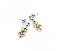 Hot Diamonds Sterling Silver Rose Gold & Gold Plated Trio Triple Heart Earrings DE703 - Sterling Silver / Gold Plated / Rose Gold Plated / Diamond