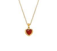 Hot Diamonds X GEM Heart Pendant with Red Agate | 18ct Gold Plated 925 Sterling Silver Heart Necklace with Diamond Accent | Gift Wrap Included