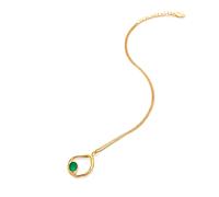 Hot Diamonds x Gemstones 18ct Gold HDXGEM Offset Green Agate Necklace DP1024 - Bold - Sterling Silver / 18ct Gold Plated / Green Agate / Diamond