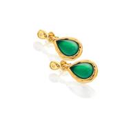 Hot Diamonds x Gemstones 18ct Gold HDXGEM Teardrop Green Agate Earrings DE817 - Refined - Sterling Silver / 18ct Gold Plated / Green Agate / Diamonds