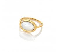 Hot Diamonds x Gemstones HD X Gemstones Horizontal Oval MOP Ring DR270 - Size M - Sterling Silver / 18ct Gold / Diamond / Mother of Pearl