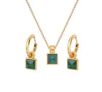 Hot Diamonds X Golden Edit 9ct Gold Plated Revive Malachite Pendant & Stud Earrings Set