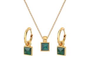Hot Diamonds X Golden Edit 9ct Gold Plated Revive Malachite Pendant & Stud Earrings Set