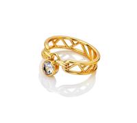 Hot Diamonds x Golden Edit HD X GE Muse Gold Plated Revolve Ring DR301 - Classic Look | - Size XL - Diamond / Sterling Silver / 18ct Gold Plated / White Topaz