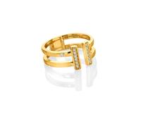 Hot Diamonds x Golden Edit Sterling Silver 18ct Gold Plated Double T Bar Ring | Acotis - Size S - Sterling Silver / 18ct Gold Plated / Diamonds