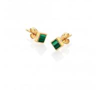 Hot Diamonds x Jac Jossa Revive Square Stud Earrings DE762 - Exclusive Design | Acotis - Sterling Silver / 18ct Gold / Malachite / Diamond / Malachite