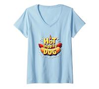 Hot Diggity Dog: Spicy Sausage Lover's Delight V-Neck T-Shirt, Women, Baby Blue, XL