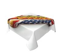 Hot Dog American Flag Pattern Table Cloth Washable Dinng Table Covers Decorative For Kitchen 60" X 60"