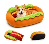 Hot Dog Bed for Dachshund,Removable Washable Pad,Soft Plush Small Cute and Warm Cozy Food Dogs Cats Beds,Semi-Enclosed Cat Beds,Stable PVC Bottom,Hot Dog Dogs Bed for Indoor Home，M