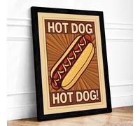Hot Dog Celebration Retro Framed Wall Art Print A2 (59.4×42cm) Black, Wall Decor for Living Room, Bedroom, Office & Home, Ready to Hang, Art Gift