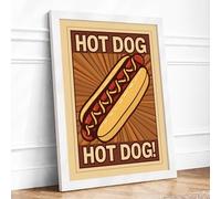 Hot Dog Celebration Retro Framed Wall Art Print A3 (42×29.7cm) White, Wall Decor for Living Room, Bedroom, Office & Home, Ready to Hang, Art Gift