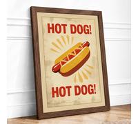 Hot Dog Diner Delight Retro Framed Wall Art Print A2 (59.4×42cm) Walnut, Wall Decor for Living Room, Bedroom, Office & Home, Ready to Hang, Art Gift