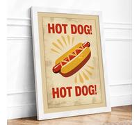 Hot Dog Diner Delight Retro Framed Wall Art Print A2 (59.4×42cm) White, Wall Decor for Living Room, Bedroom, Office & Home, Ready to Hang, Art Gift