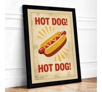 Hot Dog Diner Delight Retro Framed Wall Art Print A3 (42×29.7cm) Black, Wall Decor for Living Room, Bedroom, Office & Home, Ready to Hang, Art Gift