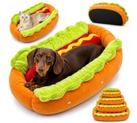 Hot Dog Dog Bed - 2027 New Hot Dog Bed for Dachshund, Plush Removable & Washable Pet Mat, Soft Micro Suede Indoor Pet Sofa Nest with Non-slip Bottom for Puppies Small Bun Dogs Cats (S (52-35cm))