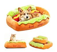 Hot Dog Dog Bed, Soft Plush Small Cute and Warm Cozy Food DogCat Bed, Removable & Washable Pet Mat, Washer and Dryer Friendly Indoor Home Lounger with Non Slip Base for Small Pets (Large)