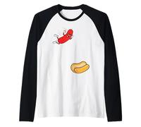 Hot Dog Jumping Into Bun Retro Summer BBQ Grill 4th July Raglan Baseball Tee