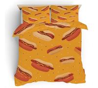 Hot Dog Pattern Small Double Bedding Set - Fast Food Reversible Quilt Cover - Microfiber Washable Easy Care Duvet Cover 175 x 200 with 2 Pillowcases Q5z17W