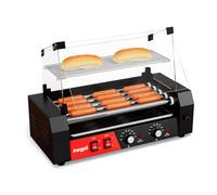 Hot Dog Roller 5 Rollers, 12 Hot Dog Capacity, 750W Stainless Steel with Dual Temperature Control, Acrylic Cover, Removable Oil Drip Tray (5 Rollers)