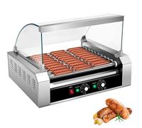 Hot Dog Roller Sausage Grill Cooker, Commercial Stainless Steel Hotdog Roller Machine with Dual Temp Control, 0-250°C Adjustable for Snack Bar, Restaurant, Convenience Store 11 Sticks