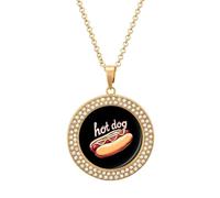 Hot Dog Shiny Diamond Necklace Jewelry Pendant | Colorful Inlay Sparkle Charm Ornament Elegance Choker