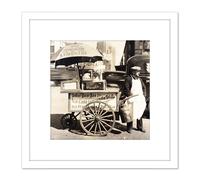Hot Dog Stand West Street Manhattan Old Photo 8X8 Inch Square Wooden Framed Wall Art Print Picture with Mount Artery8 White One Size