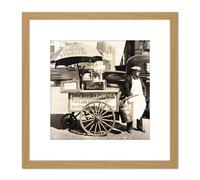 Hot Dog Stand West Street Manhattan Old Photo 8X8 Inch Square Wooden Framed Wall Art Print Picture with Mount Artery8 Light Oak One Size