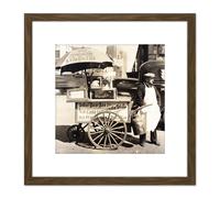 Hot Dog Stand West Street Manhattan Old Photo 8X8 Inch Square Wooden Framed Wall Art Print Picture with Mount Artery8 Brown One Size