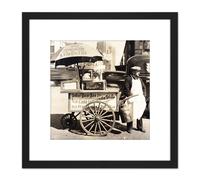 Hot Dog Stand West Street Manhattan Old Photo 8X8 Inch Square Wooden Framed Wall Art Print Picture with Mount Artery8 Black One Size