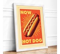 Hot Dog Sunburst Retro Framed Wall Art Print A2 (59.4×42cm) White, Wall Decor for Living Room, Bedroom, Office & Home, Ready to Hang, Art Gift