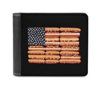 Hot Dog U.S. Flag July 4th Leather Wallet for Men Slim Bifold Wallet with Money Clip Minimalist Credit Card Holder