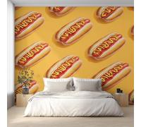 Hot Dog Wallpaper for Living Room, Fast Food Wall Mural for Bedroom 150x105 cm, Non-Woven Photo Wallpaper, Home Decor D&O75