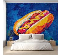 Hot Dog Wallpaper for Living Room, Oil Painting Fast Food Wall Mural for Bedroom 350x256 cm, Non-Woven Photo Wallpaper, Home Decor D&O79