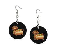 Hot Dog Women Dainty Drop Earring Round Earring | Lightweight Earrings,Wooden Dangle Jewelry,Stylish Party Accessory