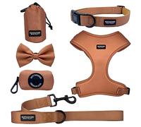 Hot Doggies Dog Walking Bundle Set. 6 COLOURS AVAILABLE. INCLUDES Harness, Lead, Collar, Treat Bag, Poo Bag Holder, Bow Tie (Medium, Biscotti Beige)