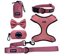 Hot Doggies Dog Walking Bundle Set. 6 COLOURS AVAILABLE. INCLUDES Harness, Lead, Collar, Treat Bag, Poo Bag Holder, Bow Tie (Large, Rosewood Pink)