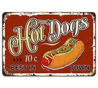 Hot Dogs Best in Town Tin Signs, Fast Food Metal Retro Vintage Painting Poster Wall Decor for Hot Dogs Truck Restaurant Home Kitchen Bar Pub Shop, 12x8 Inch