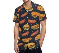 Hot Dogs Chicken Drumsticks Burgers Men's Button Down Shirt Casual Short Sleeve Shirts Beach Summer Shirt with Pocket