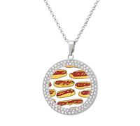 Hot Dogs Mustard Ketchup Fashion Necklace Chain Round Graphic Pendant with Diamond Jewellery Silver-style