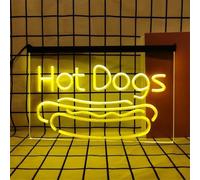Hot Dogs Neon Sign for Wall Decor, USB Powered Dimmable LED Neon Lights for Cafe Snack Shop Fast Food Restaurants Party,Yellow,40x30cm