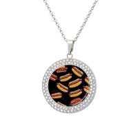 Hot Dogs Pattern Shiny Pendant Necklaces for Women Circle Diamond Necklace Charms Wedding Anniversary Birthday