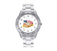 Hot Dogs U.S. Flag Classic Wrist Watches for Men Casual Business Watch Stainless Steel Band for Boyfriend Father