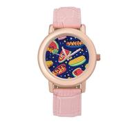 Hot Dogs Watermelon Corn U.S. Flag Leather Fashion Women Watch Simplicity Round Wristwatch Easy Reader Ladies Watches